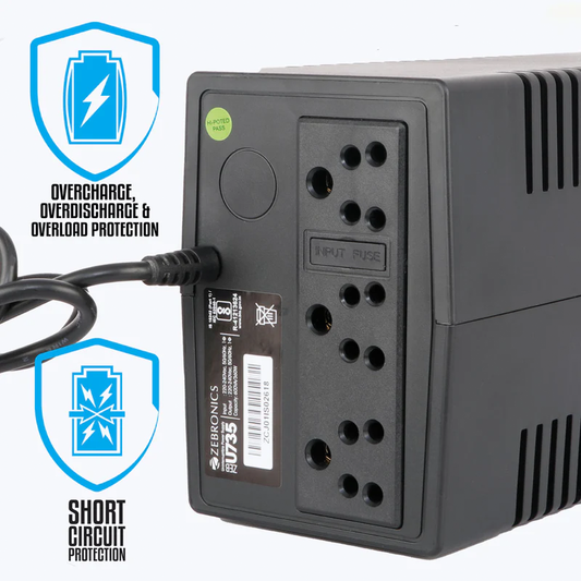 Zebronics ZEB-UPS735 600VA UPS | 360W Line Interactive UPS | Automatic Voltage Regulation (AVR) | Surge Protection | Battery Backup for PC & Router