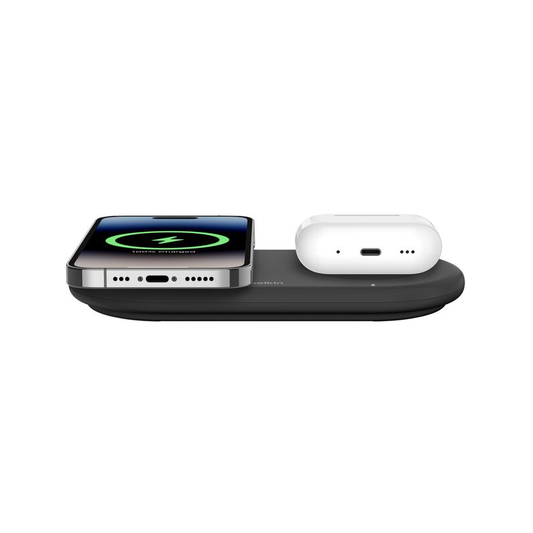 Belkin Magsafe 2-in-1 Wireless Charging Pad Qi2 15W| Additional USB-C Port | Fast Charging Station for iPhone 16, 15, & 14 Series, AirPods, and More | 2 years warranty|Black