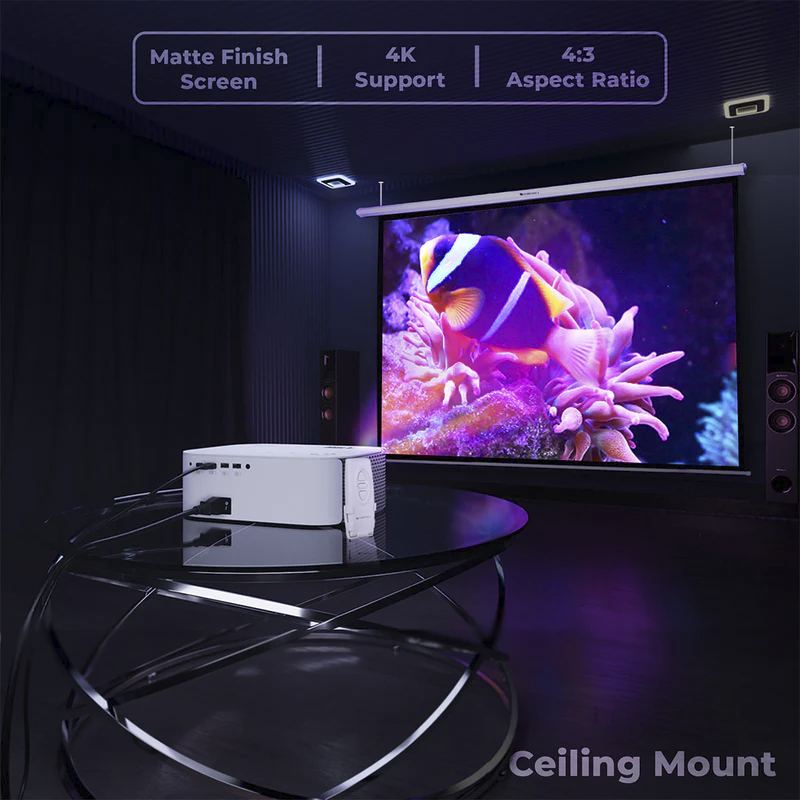 ZEBRONICS ZEB-PSM100A 100 Inch Motorized Projector Screen – Remote Controlled, Matte White High-Gain Surface, Wall/Ceiling Mount for Home Theater, Classroom, Office, and Auditorium Use
