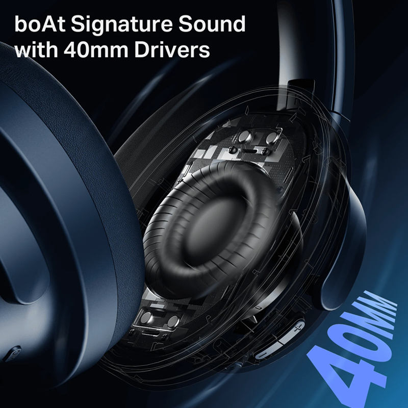 boAt Rockerz 512 Anc| 40Db Hybrid Anc| 80Hrs Playback| 40Mm Drivers| 40Ms Latency Beast Mode| Enx Tech| App Support| Over Ear Bluetooth Headphones| Wireless Headphone With Mic