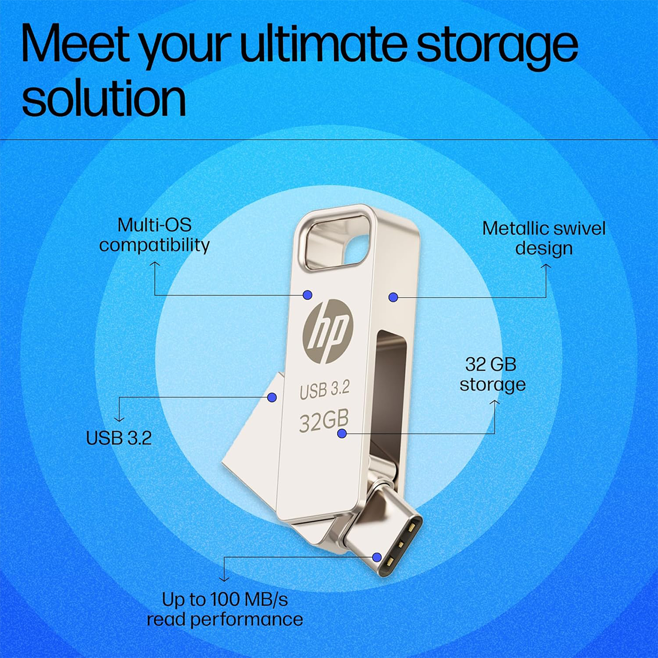 HP 886C 32GB OTG USB 3.2 Flash Drive – High-Speed Dual-Interface Storage| Compact Portable Design| Premium Gold Finish for Smartphones| Tablets & PCs