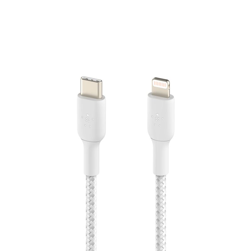 Belkin Braided USB-C to Lightning Cable| 3.3ft (1 M) | White| Supports fast charging| Tested to withstand 30,000 bends for ultimate longevity| 2 years warranty