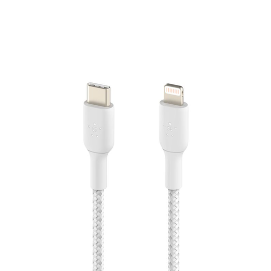 Belkin Braided USB-C to Lightning Cable| 3.3ft (1 M) | White| Supports fast charging| Tested to withstand 30,000 bends for ultimate longevity| 2 years warranty