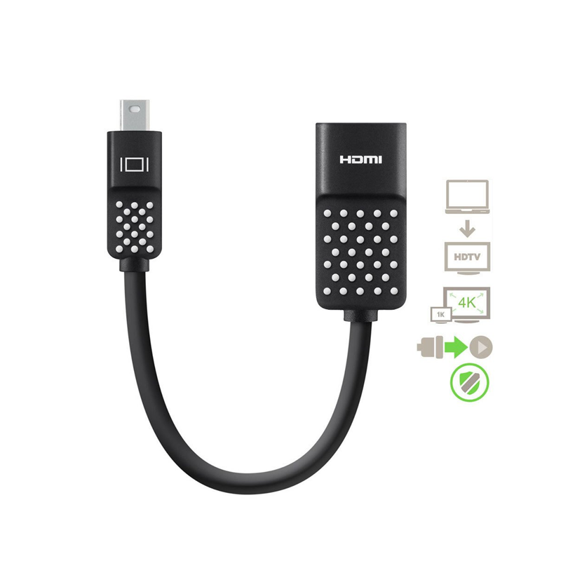 Belkin Mini Display Port to HDMI Adapter 4K Compatible with Laptop| Black| HDMI connector| 2 years warranty