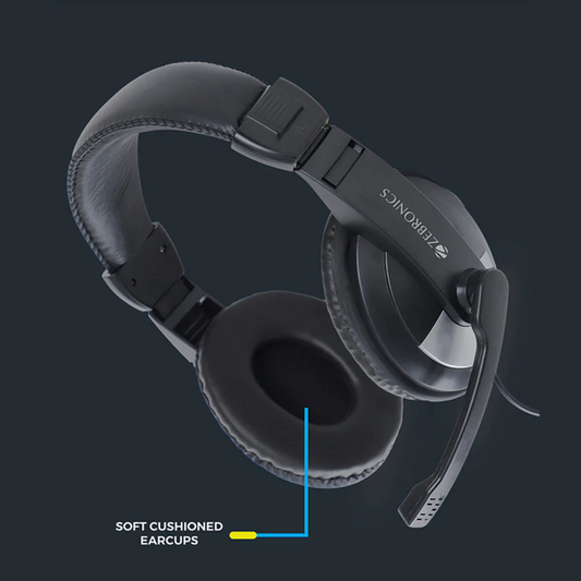 ZEBRONICS Zeb-200HM Wired On Ear Headphone with Mic| Dual 3.5mm Connectors| Adjustable Headband for PC Computers/Laptop| Black
