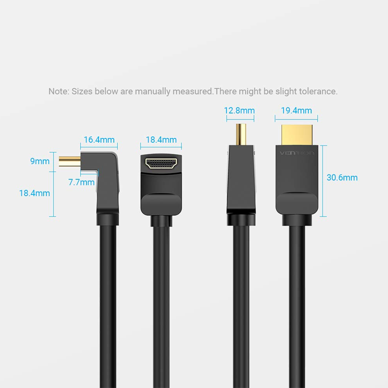 Vention High Speed HDMI Right Angle Cable 90 Degree Supports Ethernet, 3D, 4K, 1080p| Gold Plated Audio Return Channel 2M| 3 years warranty| Black