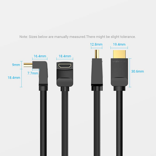 Vention High Speed HDMI Right Angle Cable 90 Degree Supports Ethernet, 3D, 4K, 1080p| Gold Plated Audio Return Channel 2M| 3 years warranty| Black