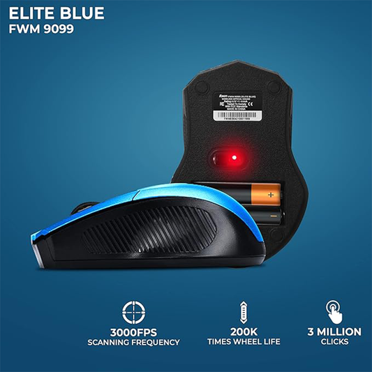 Foxin FM 9099 Elite Blue Wireless Mouse | 2.4GHz USB Receiver | High-Precision Optical Sensor | Ergonomic Design | Plug & Play | Blue
