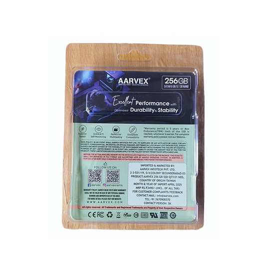 Aarvex AX950 Pro 256GB Internal SSD – 2.5″ SATA III, 3D TLC NAND, High-Speed Storage Upgrade for Laptops & Desktops