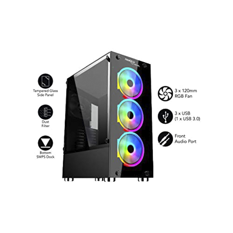 Frontech Sparkle PC Cabinet (Without SMPS) – ATX / Micro-ATX / Mini-ITX Compatible| Black Steel Chassis|Budget-Friendly|Compact Design| Supports Standard PSU| Drives & Expansion| Easy to Assemble and Upgrade