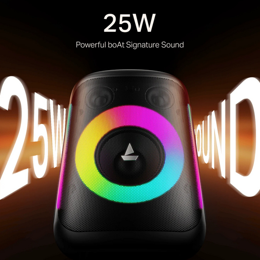 boAt Partypal 30| Wired Mic for Karaoke| 6H Battery| RGB LED| TWS Mode| EQ Modes 25 W Bluetooth Party Speaker