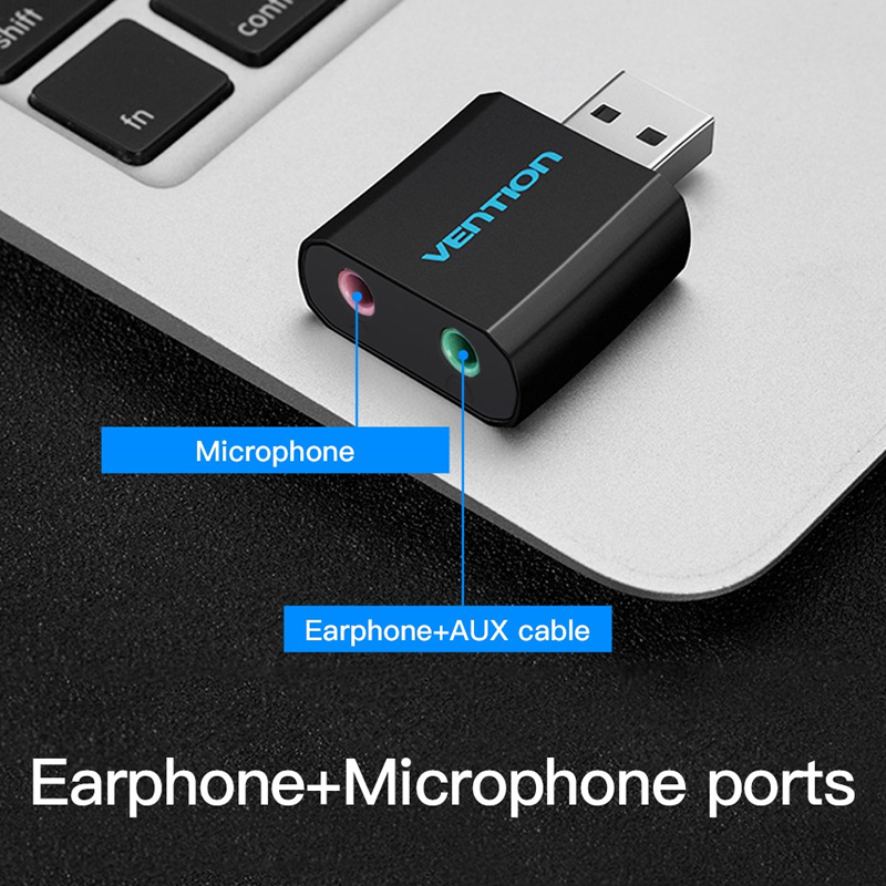 Vention 3.5mm External USB Sound Card USB Adapter USB Audio Adapter Card with Mic USB to Jack 3.5 Converter for PS4 Laptop Computer Headphone Sound Card VAB-S17-B| Black