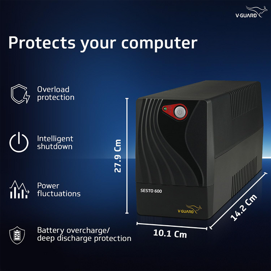 V-Guard 600 VA UPS for Computers & Home Electronics | Automatic Voltage Regulation| Battery Backup for Power Cuts| Surge Protection| Silent Operation| Ideal for PCs| Wi-Fi Routers & Home Setups