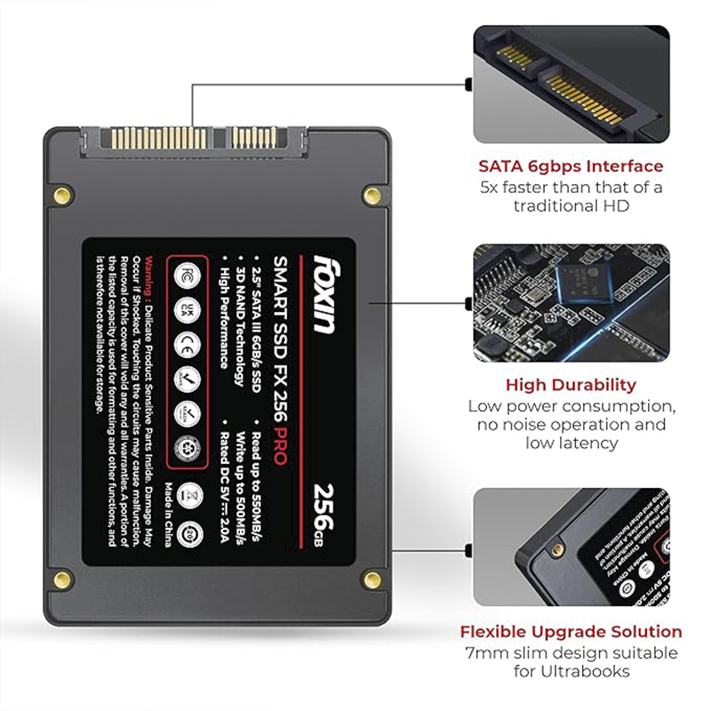 Foxin FX 256 GB PRO 2.5″ SATA III Internal SSD – FX256 Pro|3D NAND|High‑Speed 6 Gb/s SATA Storage for Laptops & Desktops