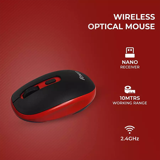 Foxin FM 9099 Vibrant Red Wireless Mouse | 2.4GHz Nano USB Receiver | 1600 DPI Optical Sensor | Ergonomic Design | Red