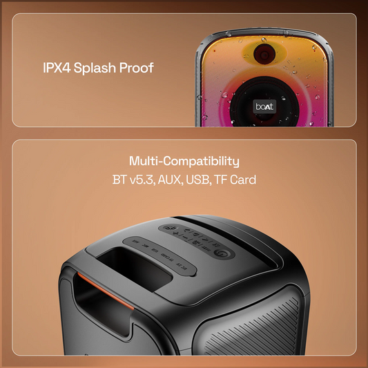 boAt Party Pal 63 Pro w/ Wireless Mic for Karaoke| 8HRS Playback| RGB LEDs & TWS Feature 30 W Bluetooth Party Speaker