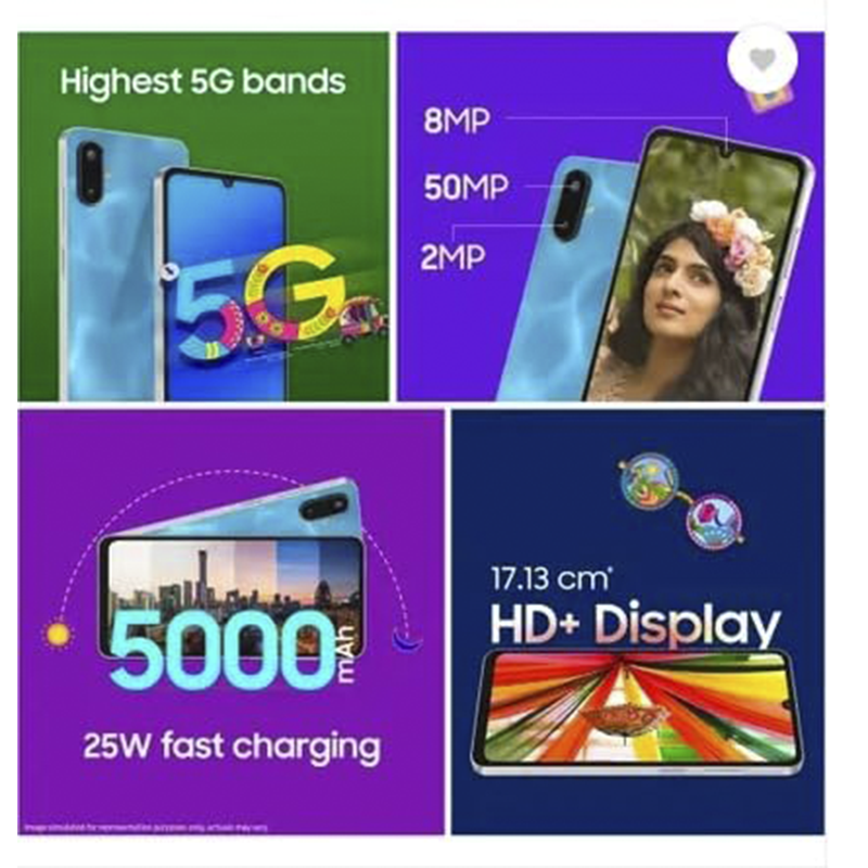 Samsung FO6 5G Smartphone | 6.7" HD+ Display | 4GB RAM, 64GB Storage | Dimensity 6300 Processor | 5000 mAh Battery | Dual 50MP + 2MP Rear Camera