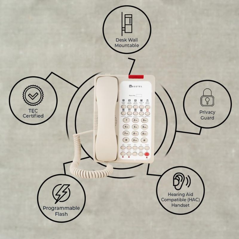 Beetel H95 Hotel Landline Phone |Corded PBX Telephone for Guest Rooms with Speakerphone|10 Programmable Guest Service Keys| Speed Dial|Message Lamp|Adjustable Ringer| Desk or Wall Mountable