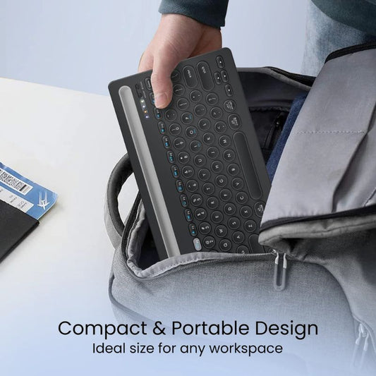 Portronics Bubble Dock Wireless Keyboard (POR 2193) | Dual Bluetooth 5.3 & 2.4 GHz Wireless | Rechargeable Battery | Multi‑Device Pairing (Up to 3 Devices) | Tablet/Smartphone Holder | Tenkey less Design & Multimedia Keys