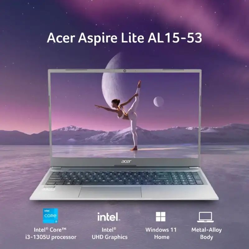 ACER Aspire Lite | Intel Core i3‑1305U | 8GB RAM | 512GB SSD | 15.6″ FHD Display | Windows 11 | 1.59 kg | Silver