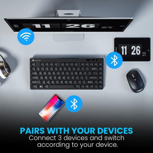 Portronics Bubble Multimedia Wireless Keyboard (POR 1677) | Dual 2.4 GHz & Bluetooth Wireless Connectivity | Quiet Low‑Profile Bubble Keys | Multimedia Hotkeys & Function Keys | Long Battery Life & Multi‑Device Support | Compact Ergonomic Design