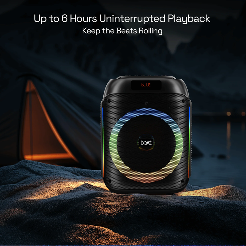 boAt Party Pal 220 Bluetooth Party Speaker w/ 80 W Signature Sound| RGB LEDs| Up to 6 hrs Playback| BT v5.3| AUX & USB Port| Wireless Mic| Bass & Treble EQs| TWS Mode