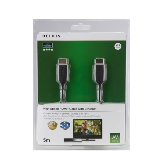Belkin F3Y021bt5M High Speed HDMI Cable with Ethernet - 5 Meter| HDMI| RJ45| High Speed| 3D Compatible| 2 years warranty