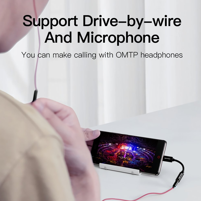 Vention Type-C to 3.5mm Audio Cable 0.1M Black Metal Type| OMTP&CTIA Compatible| Stable Signal Transmission| Wide compatibility| 3 years warranty