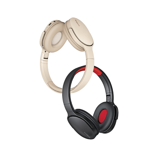 FINGERS Rock-n-Roll H6 On-Ear Bluetooth Headphones with Mic |12 Hours Playtime, 40mm Neodymium Drivers, Leatherette Headband, Bluetooth® v5.4 | FM Radio | MicroSD | AUX| Beige