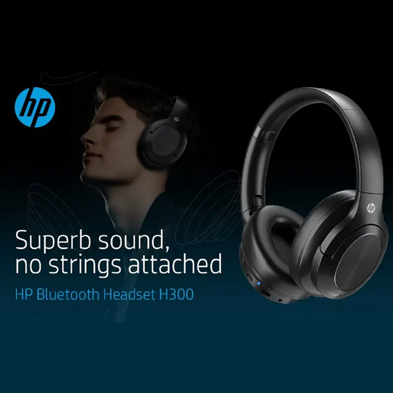 HP H300 Over Ear Wireless Headset| Black| BT V5.3 with 2x the speed and 4x the range| Easy access controls| Water-resistant| Easy charging