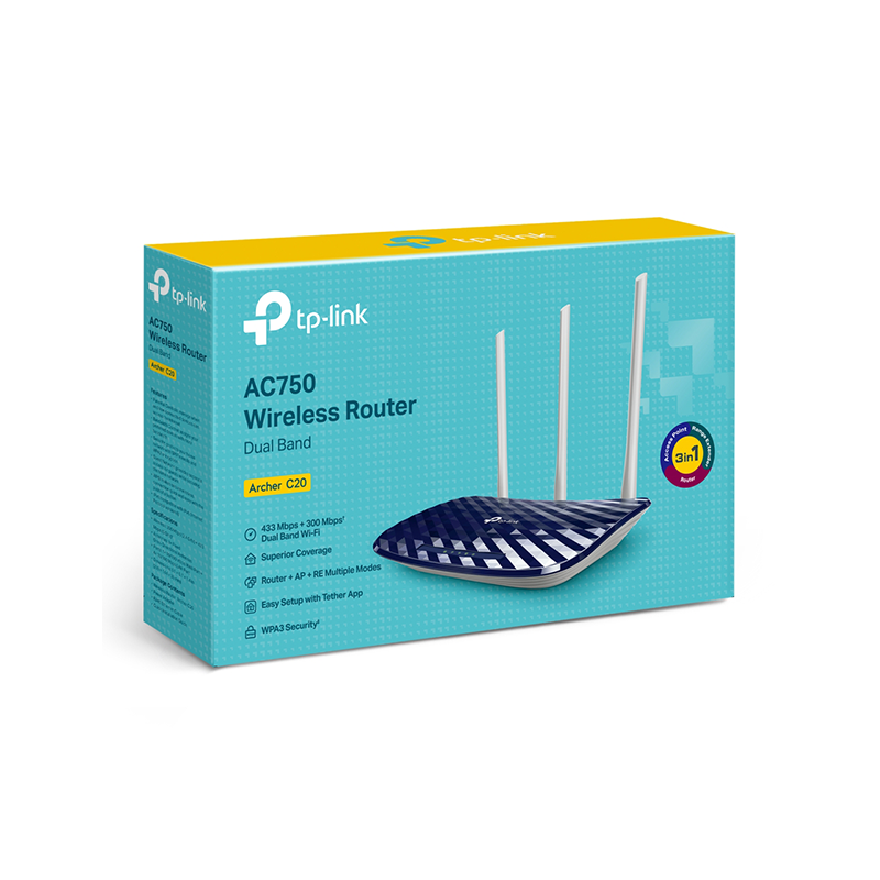 TP-Link AC750 Dual Band Wireless Cable Router| 4 10/100 LAN + 10/100 WAN Ports| Support Guest Network and Parental Control| 750Mbps Speed Wi-Fi| 3 Antennas Archer C20| 5 GHz