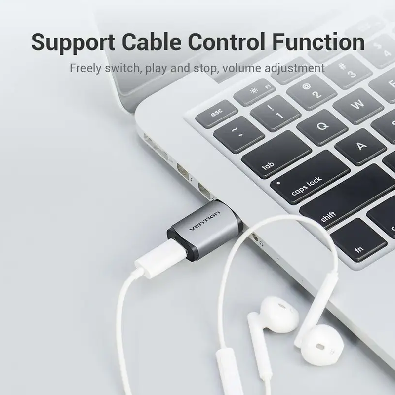 Vention USB to Type-C Sound Card USB Adapter |CDMH0| USB to Type-C Sound Card USB Adapter CDMH0 USB Cable| 1 year warranty |Grey, Black