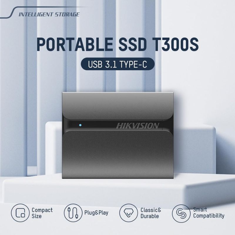 Hikvision T300S 2 TB Portable SSD – USB‑C / USB 3.1 External SSD, Up to 560 MB/s Read & 500 MB/s Write, Compact & Rugged Aluminium Body