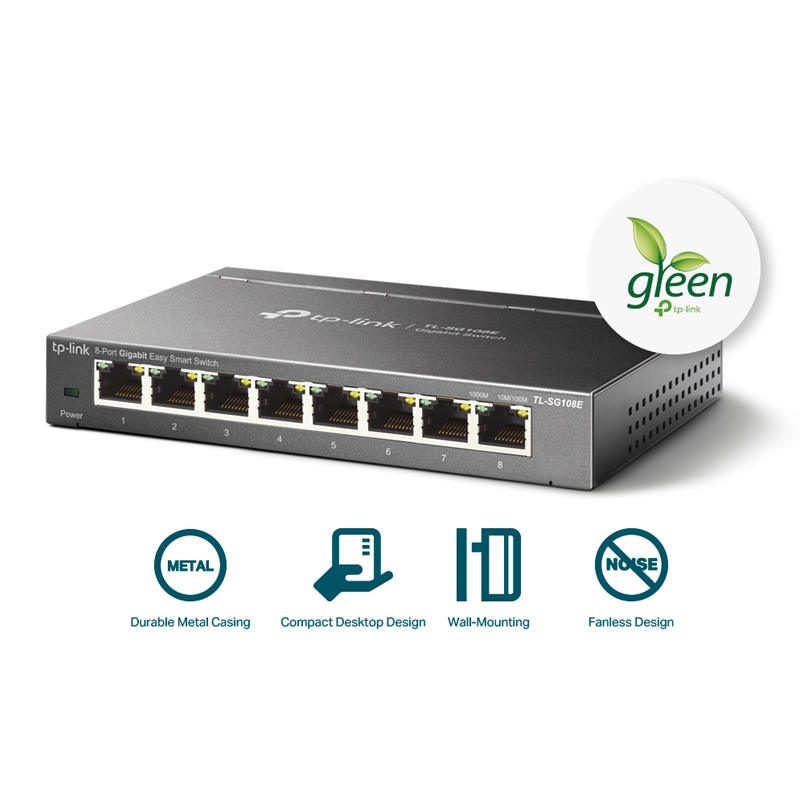 TP-Link 8 Port Gigabit Switch | Easy Smart Managed | Plug & Play | Desktop/Wall-Mount | Sturdy Metal w/Shielded Ports | Support QoS, Vlan, IGMP and LAG| TL-SG108E
