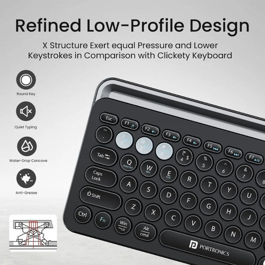 Portronics Bubble 3.0 Wireless Keyboard (POR 2195) | Bluetooth 5.3 + 2.4 GHz Dual Connectivity | Rechargeable Type‑C Battery | Full‑Size Layout with Numpad & Multimedia Hotkeys | Multi‑Device Pairing & Adjustable Stand | Slim Portable Design