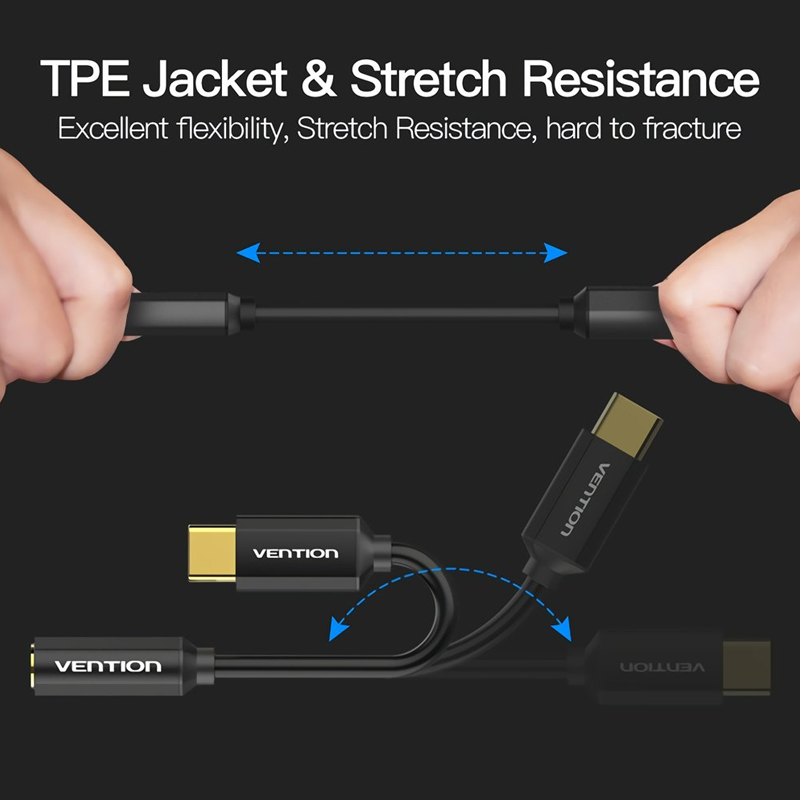 Vention Type-C to 3.5mm Audio Cable 0.1M Black Metal Type| OMTP&CTIA Compatible| Stable Signal Transmission| Wide compatibility| 3 years warranty