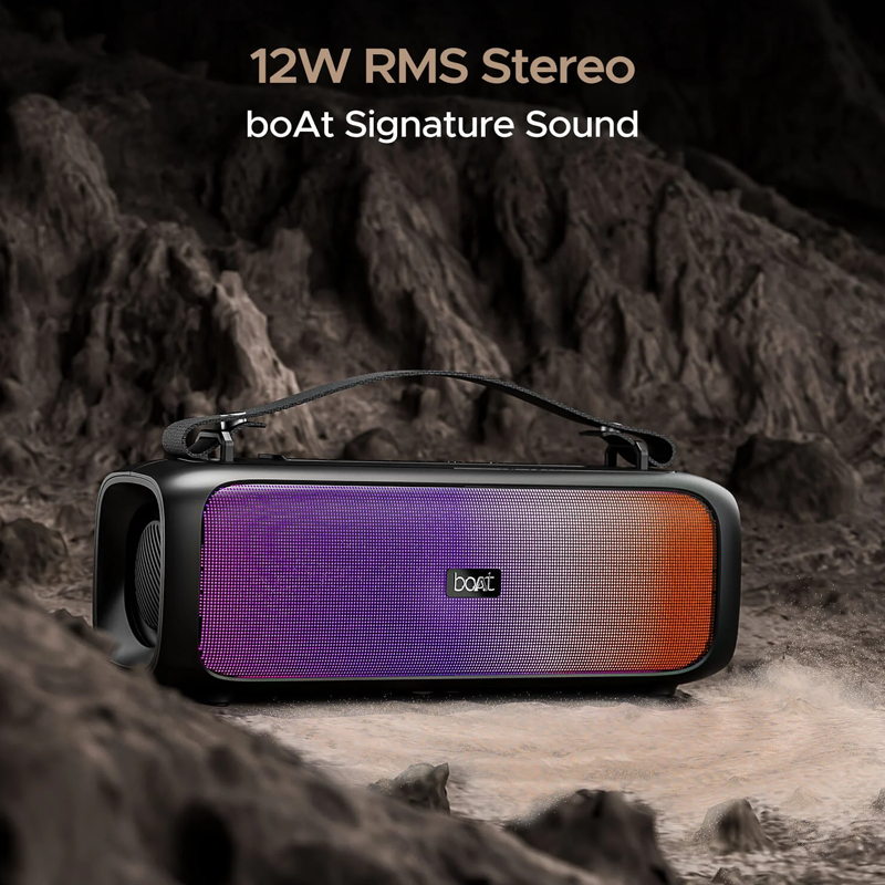 boAt Stone 580 Bluetooth Speaker with 12W RMS Stereo Sound| LED Lights| up to 8 HRS Playtime| TWS Feature| FM Radio| Multi-Compatibility Mode| IPX4