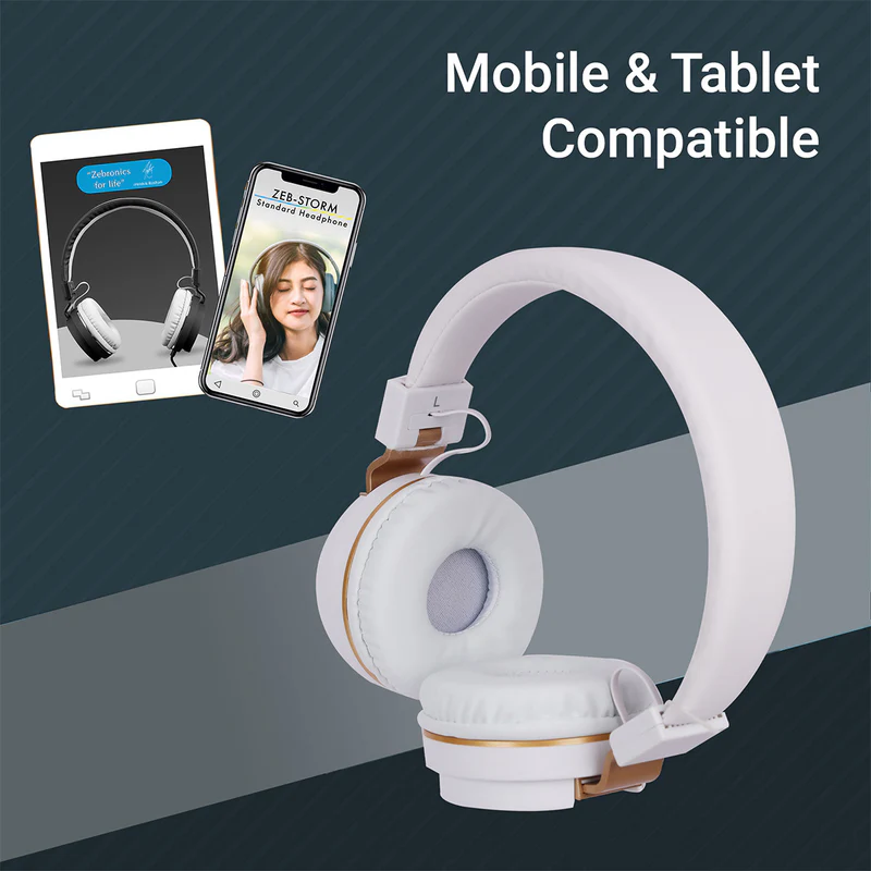 Zebronics Zeb-Storm On Ear Wired Headphone with 3.5mm Jack| Built in Microphone for Calling| 1.5 Meter Cable| Soft Ear Cushion| Adjustable Headband| Foldable Ear Cups and Lightweight Design