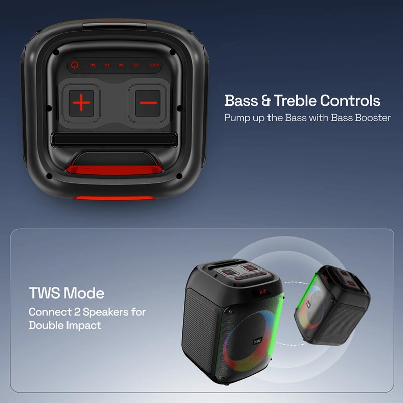boAt Party Pal 220 Bluetooth Party Speaker w/ 80 W Signature Sound| RGB LEDs| Up to 6 hrs Playback| BT v5.3| AUX & USB Port| Wireless Mic| Bass & Treble EQs| TWS Mode