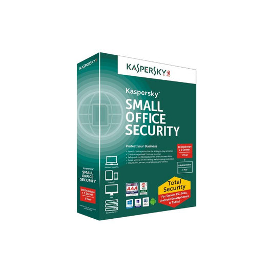 Kaspersky Small Office Security 10 Plus 1 Multi Device Antivirus and Security Software for PCs Macs Android and iOS Protects Against Viruses Malware Ransomware Phishing and Online Threats