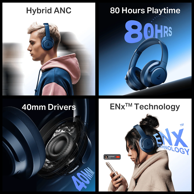 boAt Rockerz 512 Anc| 40Db Hybrid Anc| 80Hrs Playback| 40Mm Drivers| 40Ms Latency Beast Mode| Enx Tech| App Support| Over Ear Bluetooth Headphones| Wireless Headphone With Mic