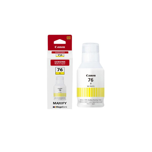 Canon GI-76 Yellow Ink Bottle |135 ml |Original Pigment-Based Ink for Canon Mega Tank Printers| High-Yield| Smudge-Resistant| Spill-Resistant Design