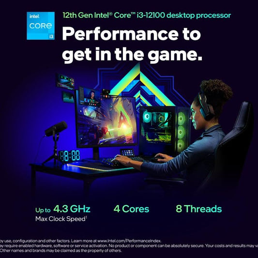 Intel Core i3-12100 Desktop Processor | 4 Cores, 8 Threads|LGA1700 Socket| 12th Gen Intel CPU| DDR4/DDR5 Memory Support| Integrated Intel UHD 730 Graphics|Energy|Efficient| Ideal for Everyday and Gaming PCs