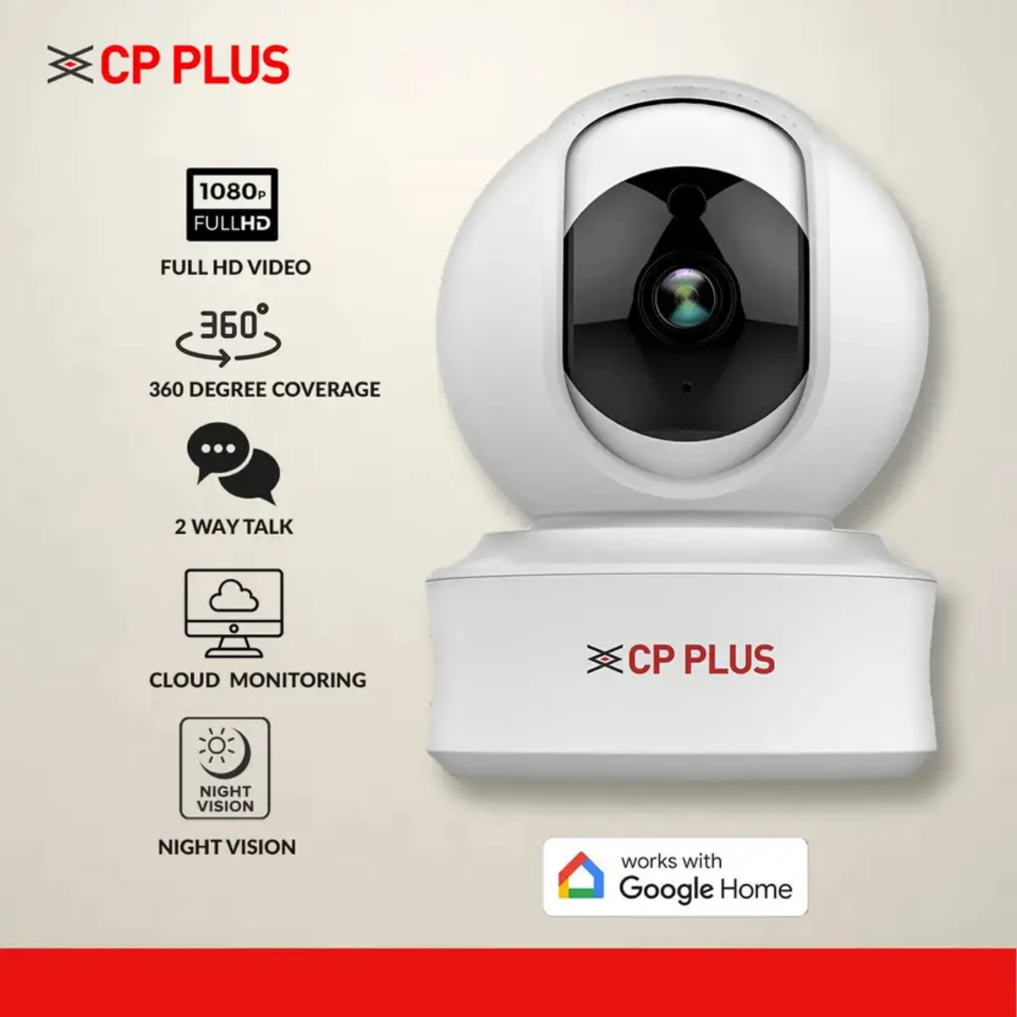 CP PLUS E21A Ezykam| 360 Degree 2MP Full HD WiFi Camera |Alexa and Google Assistant Support| HD Resolution|Wi-Fi|Indoor and Outdoor Usage