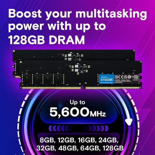 Crucial 8GB DDR5 RAM | 5600MT/s Speed | UDIMM Desktop Memory | On-Die ECC (ODECC) for Stability | Compatible with Next-Gen Intel & AMD Motherboards | Single Stick 8GB Module