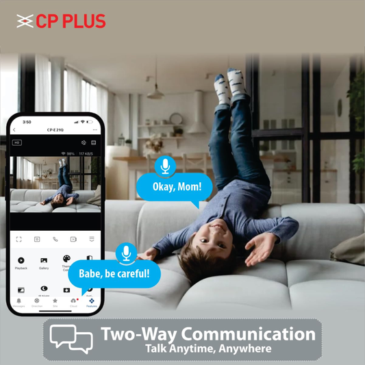CP PLUS 2MP Smart Wi-Fi CCTV Camera for Home with 360° Pan & Tilt | View & Talk | Smart Detection Suite | Night Vision 15 Mtr | Cloud Recording | CTC Cyber Secure Tech | CP-E21Q