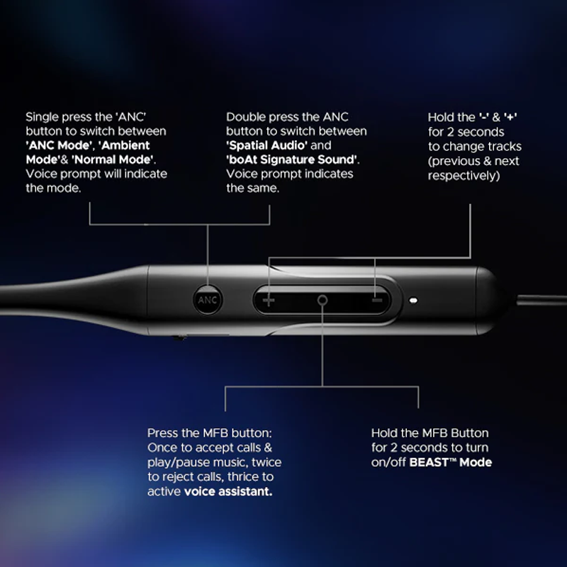 boAt Rockerz 255 ANC| 100HRS Battery| Spatial Audio | Fast Charge(10Mins=24HRS)| 3Mics Aienx| 13Mm Drivers| Power Earbuds| Bluetooth Neckband in Ear Wireless with Mic Earphones