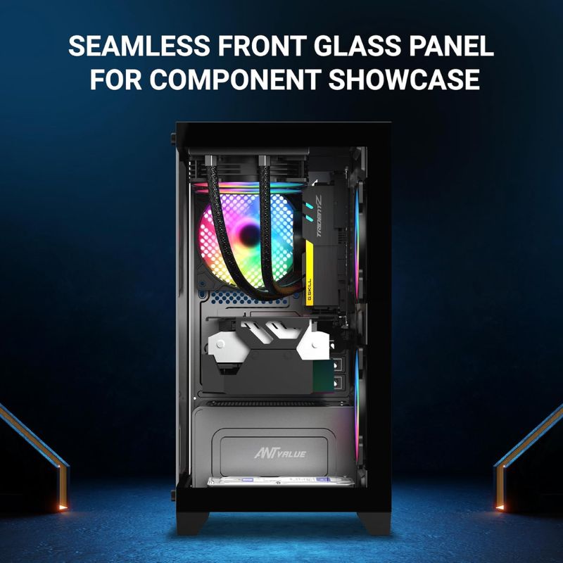 Ant Value CV200 Black Gaming PC Case – Mini-Tower, Micro-ATX & Mini-ITX, Pre-Installed RGB Fans, Tempered Glass Side Panel