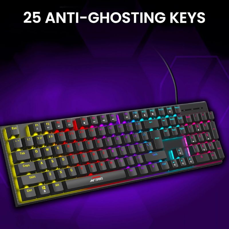 Ant Esports Thunder30 Wired Mechanical RGB Gaming Keyboard & Mouse Combo | 104-Key Mechanical Keyboard | 25-Key Anti-Ghosting | Adjustable DPI Mouse | RGB Backlit | Black"
