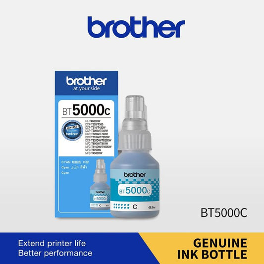 Brother BT5000C Cyan Ink Bottle |48.8 ml |Genuine High-Yield Dye-Based Ink for Brother Ink Tank Printers| 5,000 Pages| Spill-Resistant Design